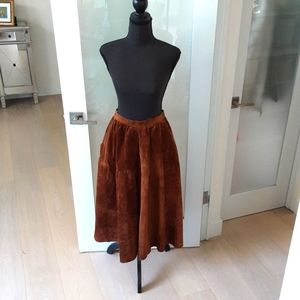 Vintage Anne Klein Suede Chocolate Brown Midi Skirt with Pockets